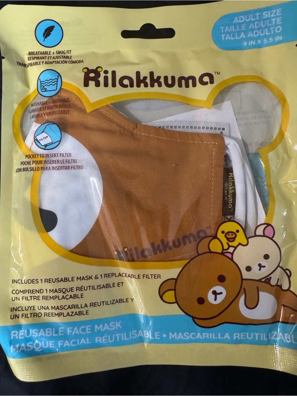 Rilakumma Cutesy design Reusable Adult Face Mask — NWT — Sealed.